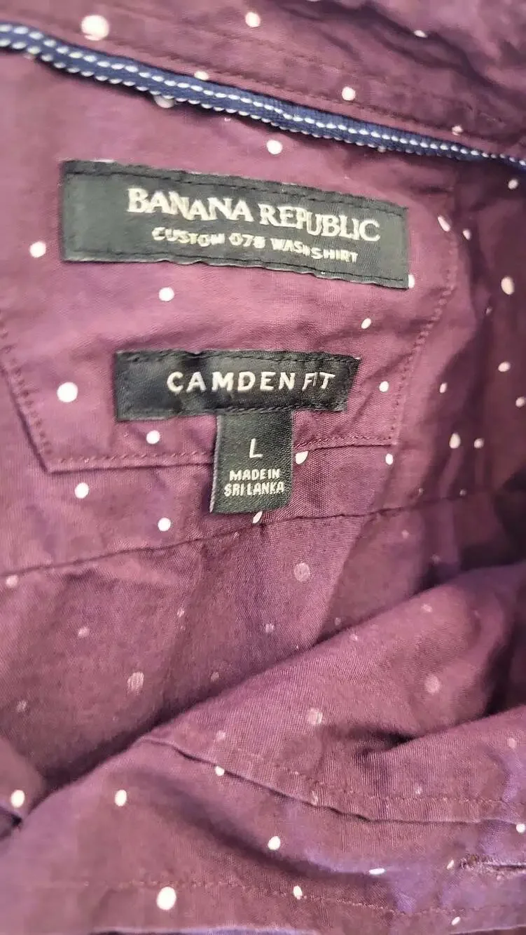 Banana Republic Camden Fit Custom 078 Wash Dotted Button Down Shirt, size L